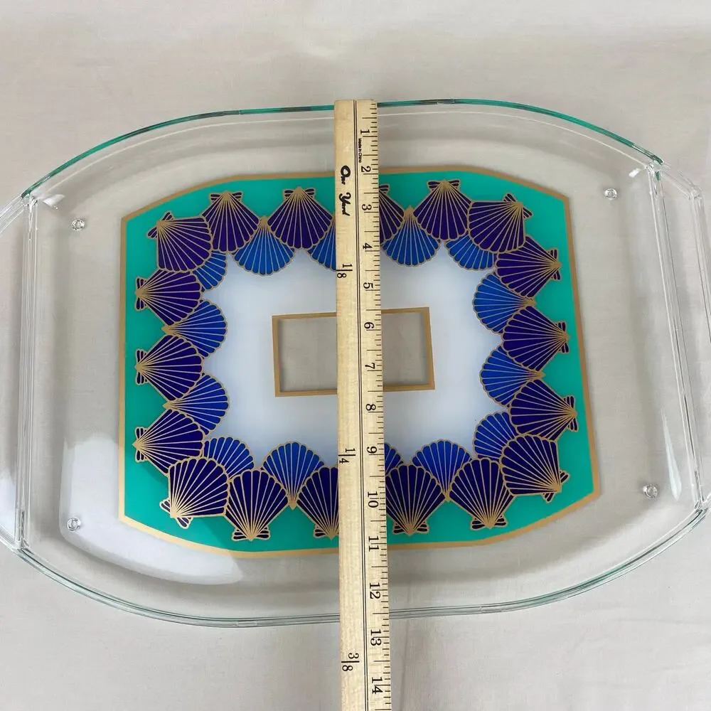 Vintage Culver USA Teal Purple Blue Seashell Bar Set Tray Pitcher Ice Bucket